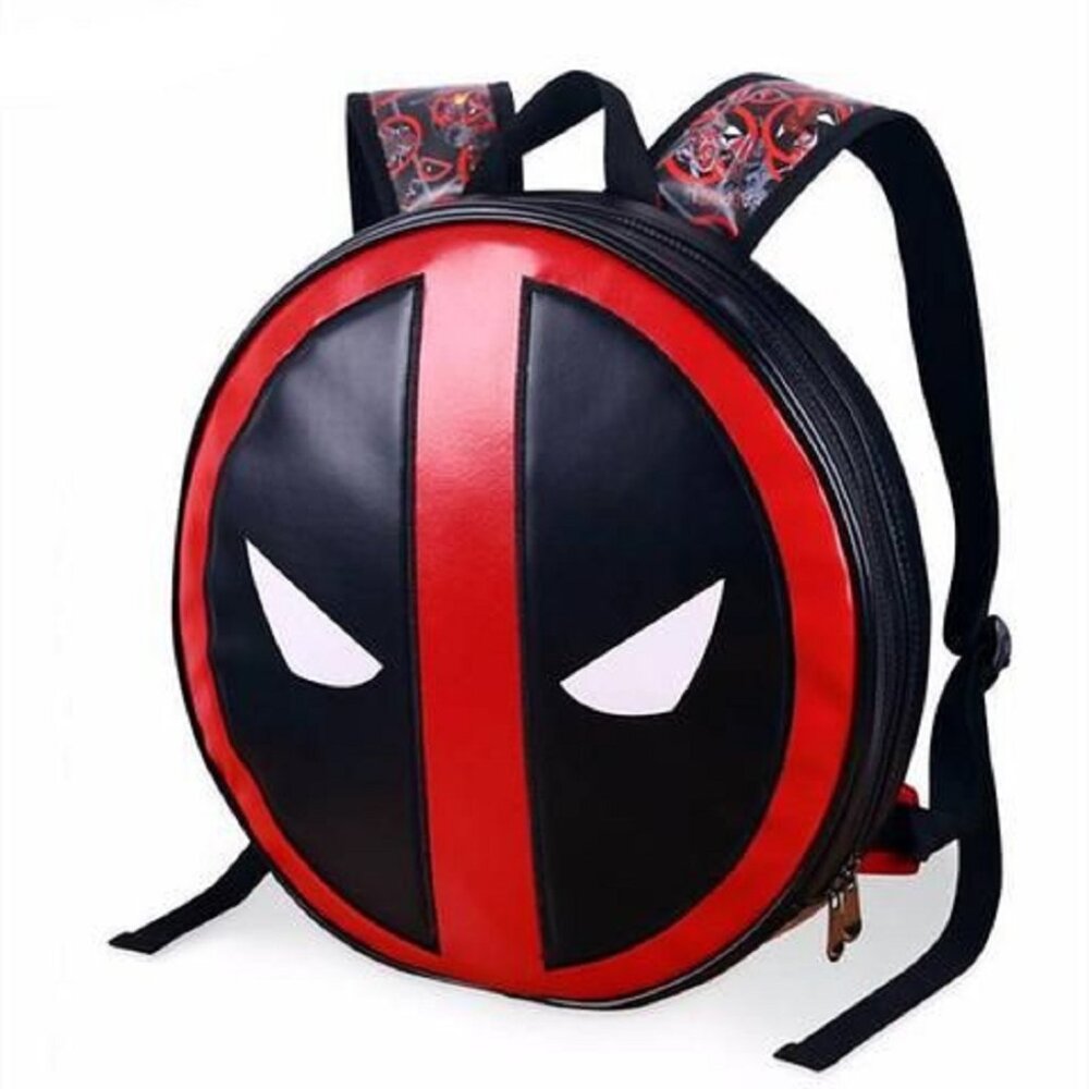 Deadpool Round Backpack 17” Full Size Mask Design Red Black